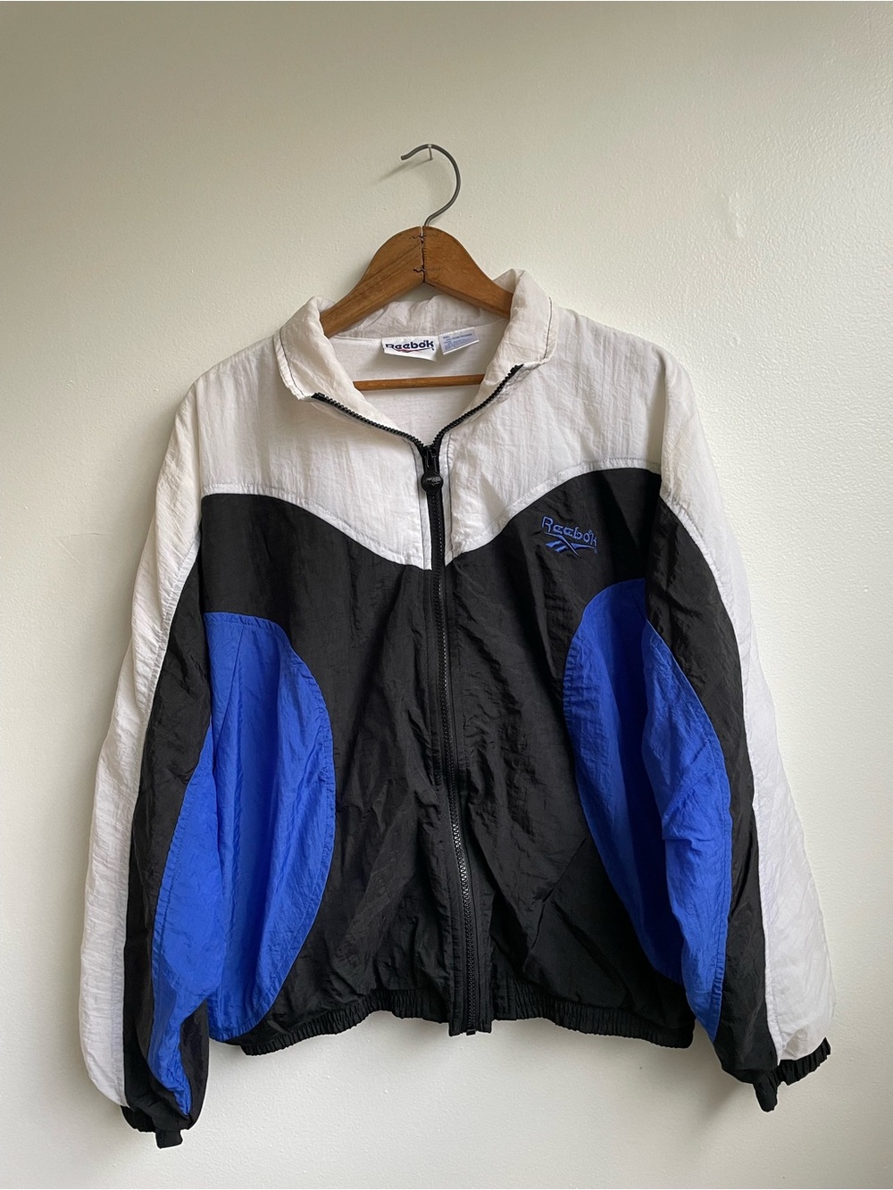 Reebok Unisex Black, White & Blue Lightweight Vintage Track Jacket / Windbreaker